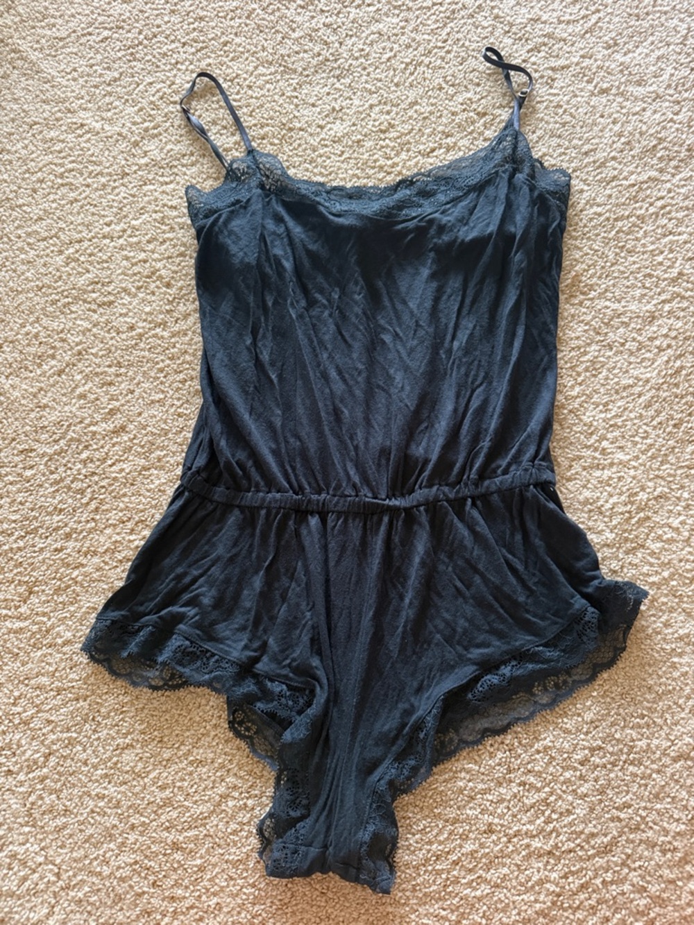 Eberjey Slate Blue Lace-Trim Romper Chemise
